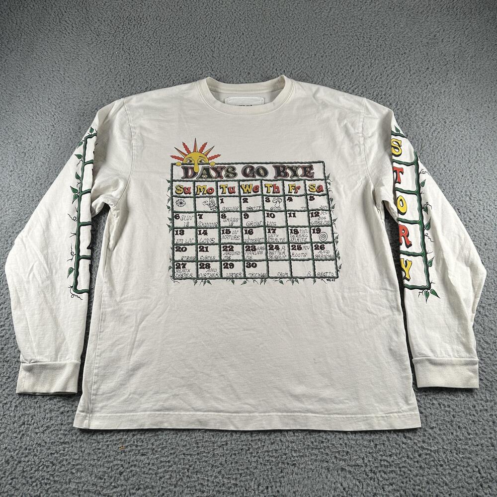 Story Mfg. Shirt Mens L White Organic Cotton Long Sleeve Calendar Graphic Tee